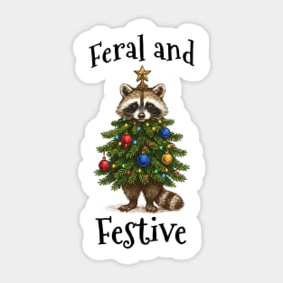 Raccoon Decorated Christmas Tree, Feral and Festive Sticker
